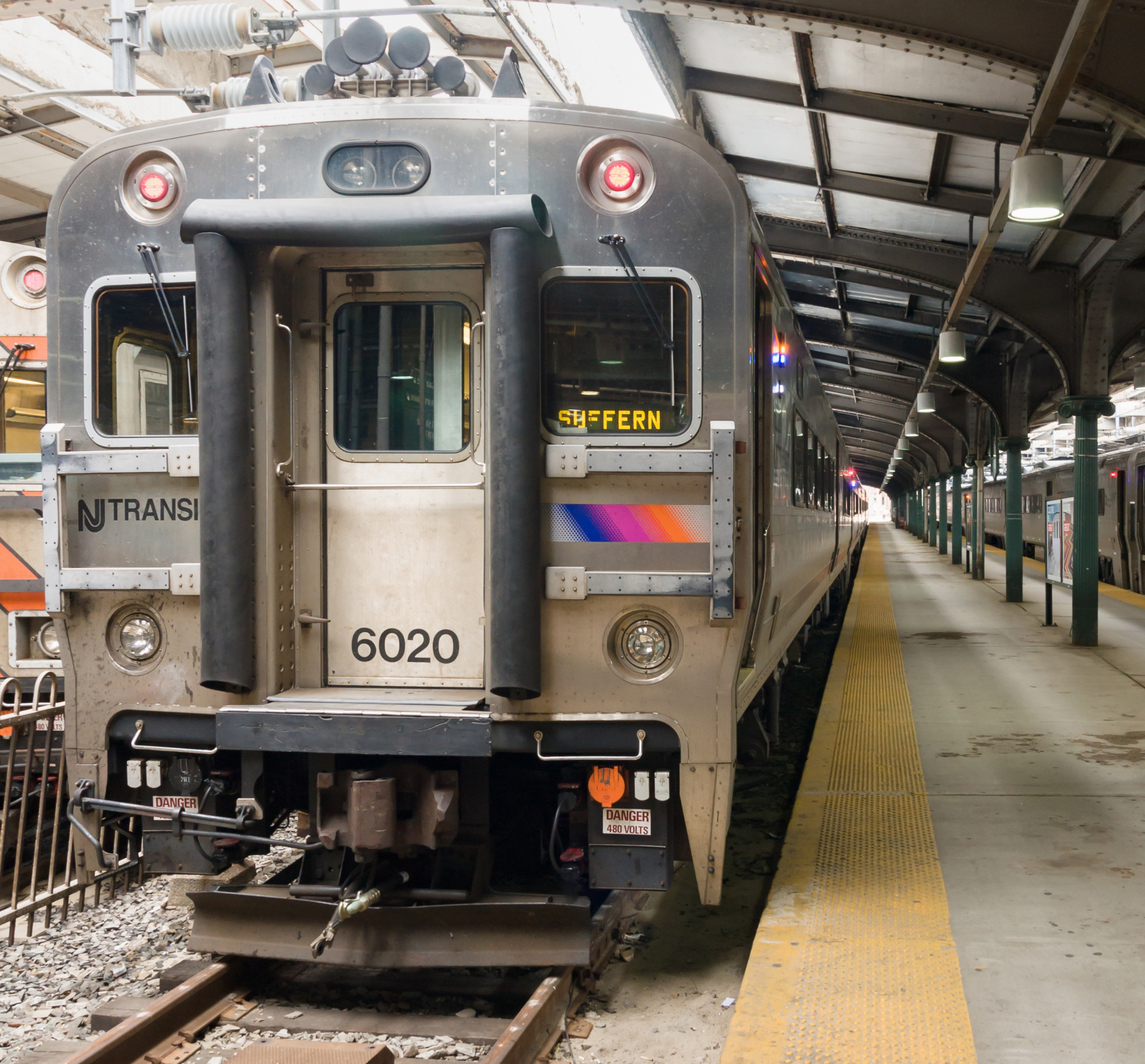 Hoboken, New Jersey, USA - New Jersey Transit commuter train at the Erie Lackawanna rail terminal in Hoboken New Jersey